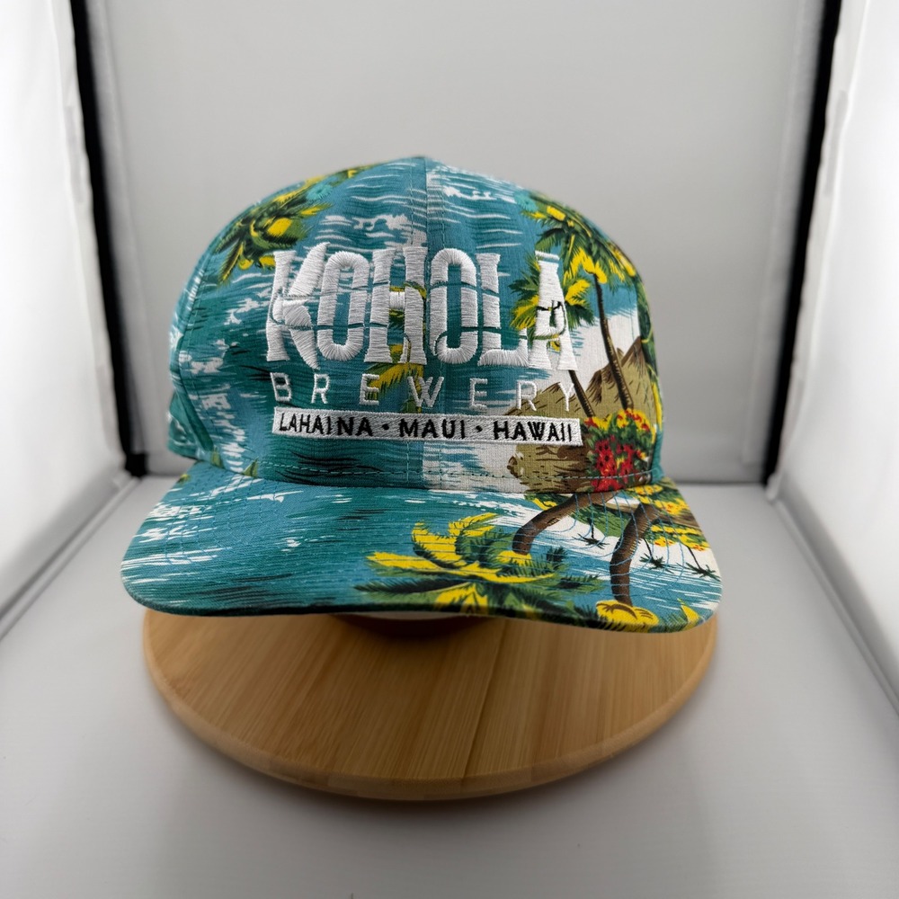 Kohola Brewery Lahaina Maui Hawaii Snapback Hat Tropical Aloha Print Blue